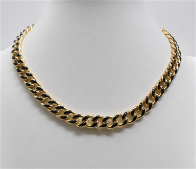 Black Enamel and Gold Chain 16"-18" Necklace