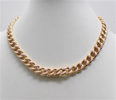 Pink Enamel and Gold Chain 16"-18" Necklace