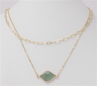 Gold Chain and Mint Natural Stone Layered 16"-18" Necklace