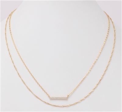Gold Layered Chain with Rhinestone Bar 16"-18" Necklace