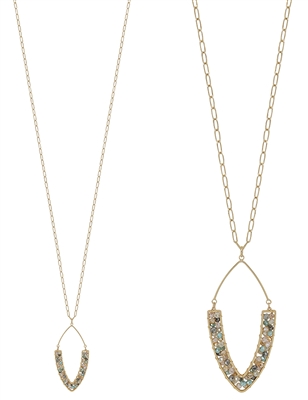 Gold and Light Multi Crystal Pointed Teardrop 32"  Necklace