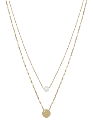 Matte Gold Pearl and Coin Layered 16"-18"  Necklace