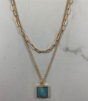 Mint Natural Stone and Gold 16"-18" Necklace