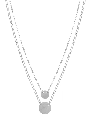 Matte Silver Two Layer Disc 16"-18" Necklace