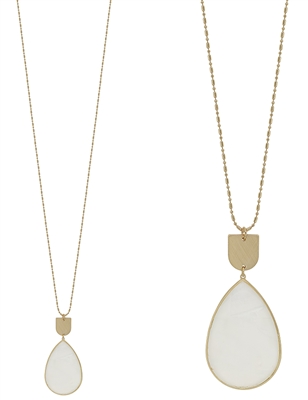 Matte Gold and  Mother of Pearl Teardrop 34" Necklace