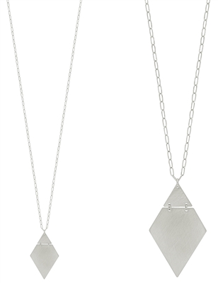 Matte Silver Two Layered Triangle 34" Necklace