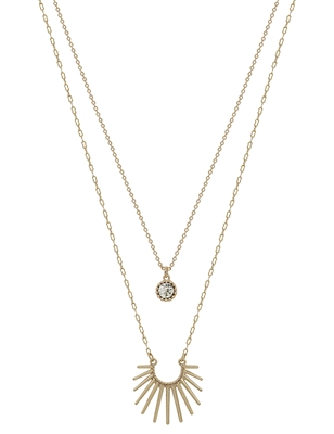Matte Gold Sunburst and Crystal 16"-18" Necklace