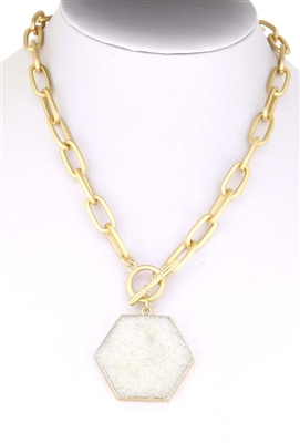 Matte Gold Chain with White Agate Natural Stone 16"-18"  Necklace