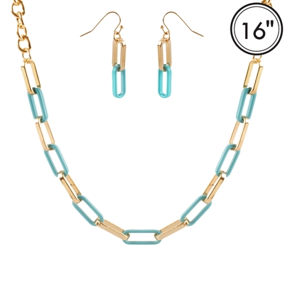 Gold and Teal Color Coated Chain 16"-18"  Necklace