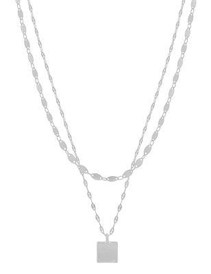 Silver Square Layered Oval Chain 16"-18" Necklace