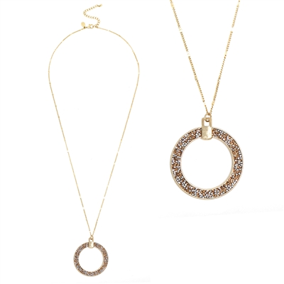 Rose/Champagne Crystal Open Circle 32" Necklace