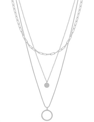 Matte Silver Chain Triple Layered 16"-18" Necklace