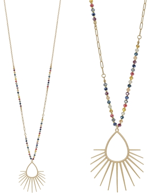 Multi and Gold Crystal with Spiked Teardrop 32" Necklace