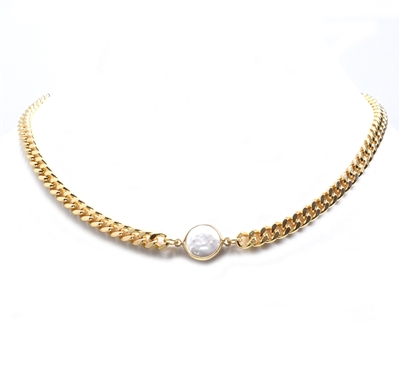 Freshwater Pearl and Gold Chain 16"-18" Necklace