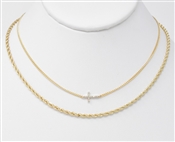 Gold Braided Chain with Rhinestone Cross Layered 16"-18" Necklace