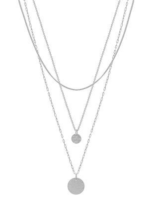 Layered Hammered Circle Silver 16"-18" Necklace