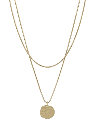 Hammered Gold Circle Layered 16"-18" Necklace