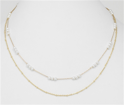 Gold Chain with Dainty Pearls Layered 16"-18" Necklace