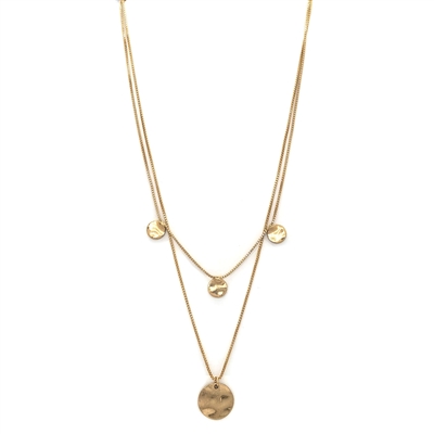 Worn Gold Coin Layered  16"-18" Necklace