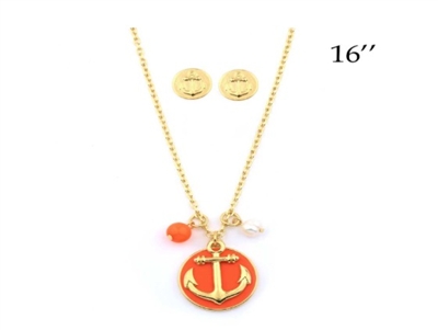 Anchor 16" Necklace with Coral Background and Charms