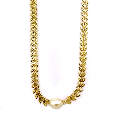 Gold Arrow Chain and Freshwater Pearl 16"-18" Necklace