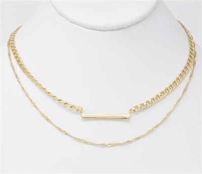 Gold Chain with Bar Two Layered 16"-18" Necklace