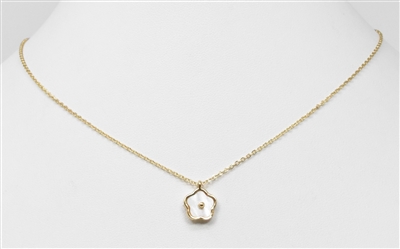 White Pearlized Flower on Gold Chain 16"-18" Necklace
