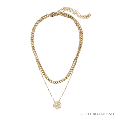 Gold Chain with Pave Disk Set of 2 16"-18" Necklace