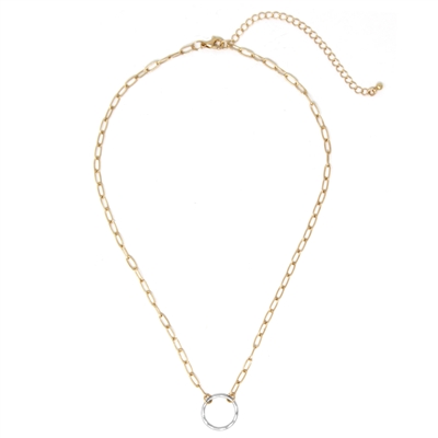 Gold Chain with Silver Open Circle 16"-18" Necklace