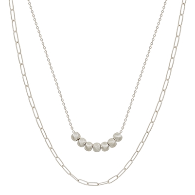 Silver Textured Beaded and Chain 16"-18" Necklace