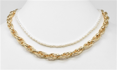 Gold Linked Chain with Freshwater Pearl16-18" Necklace
