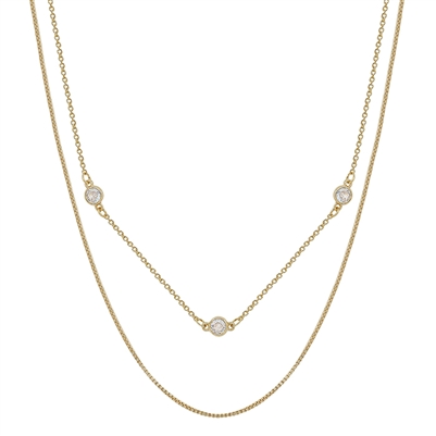 Gold Two Layered Thin Chain with Crystal Accents 16"-18" Necklace