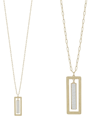 White Druzy and Gold Rectangle Bar 32" Necklace