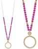 Hot Pink Wood Beaded with Hammered Gold Open Circle Drop 32" Necklace