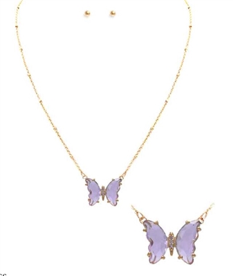 Glass Crystal Lavender Stone Butterfly 16"-18" Necklace