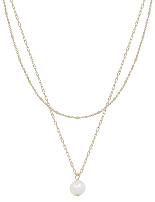 Gold Layered Chain with Freshwater Pearl Drop 16"-18" Necklace