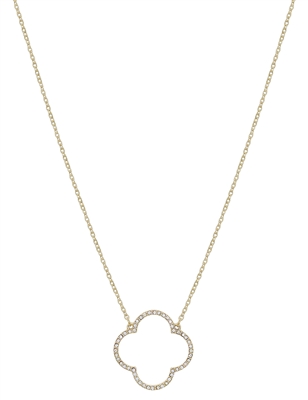 Gold Pave Open Clover on 16"-18" Necklace