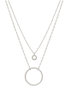 Small Silver Pave Circle with Circle Layered 16"-18" Necklace