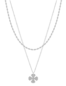 Silver Chain with Clover Layered 16"-18" Necklace