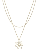 Gold Layered Chain with Open Gold Flower Charm 16"-18" Necklace