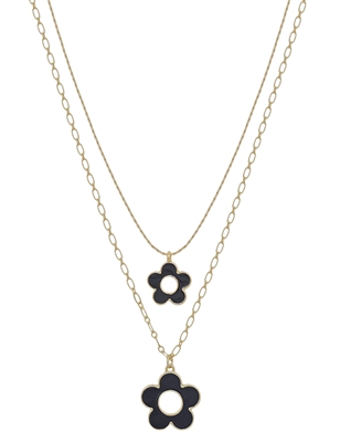 Black Epoxy Flower Double Layered 16"-18" Necklace