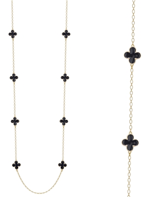 Black Color Coated Clover with Gold Chain 36" Necklace