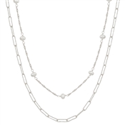 Silver Link Chain with Freshwater Pearl Chain 16"-18" Necklace