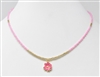 Hot Pink and Gold Beaded 16"-18" Necklace with Small Pink Enamel Flower Charm