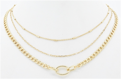 Triple Layered Thin Chain with Interlocking Chain on Thick Gold Chain 16"-18" Necklace