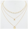 Triple Layered White Stone with Gold Coin Layered 16"-18" Necklace