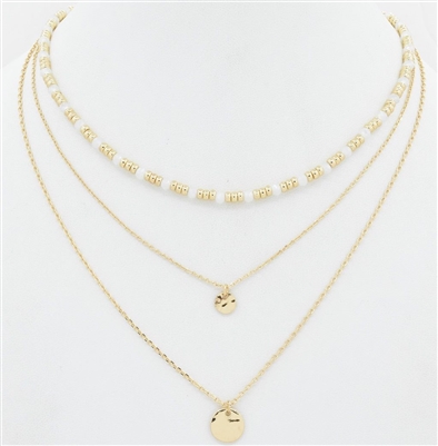 Triple Layered White Stone with Gold Coin Layered 16"-18" Necklace
