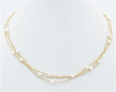 Triple Layered Twisted Small Pearl 16"-18" Necklace