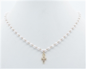Small Pearl and Gold Chain 16"-18" Necklace with Small Gold Cross Charm