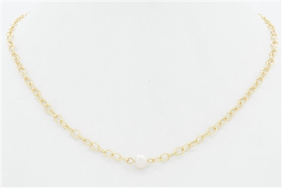 Small Gold Link Chain with Freshwater Pearl 16"-18" Necklace
